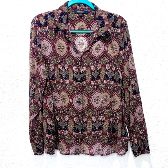 Brooks Brothers silk Red and Brown Graphic Long Sleeve Blouse 14 - Picture 8 of 8